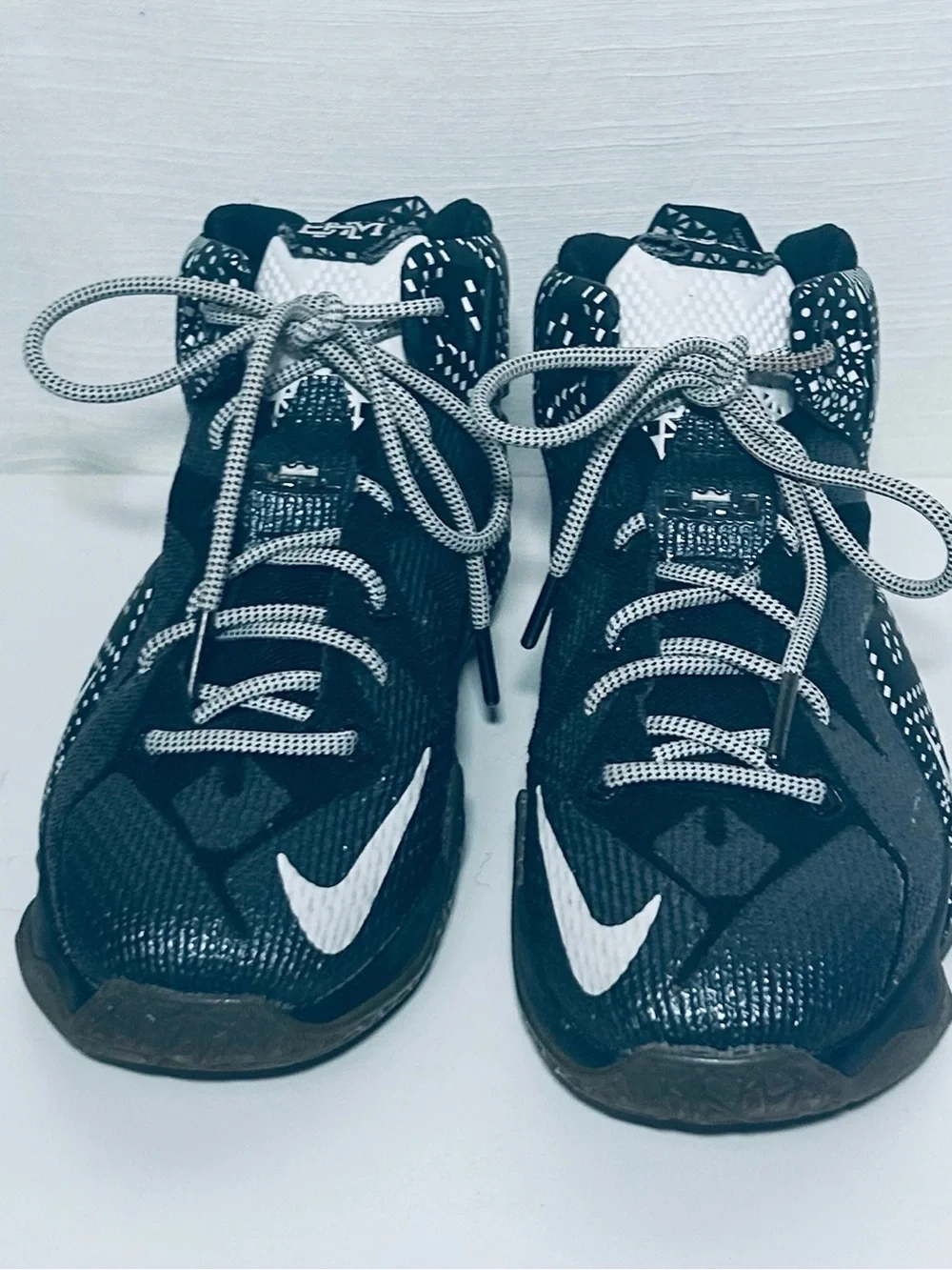 Nike LeBron 12 BHM Kids Black and White Patterned Basketball Sneakers
